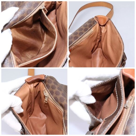 CELINE Macadam Canvas Circle Shoulder Bag PVC Leather Brown Gold Auth - Picture 15 of 16